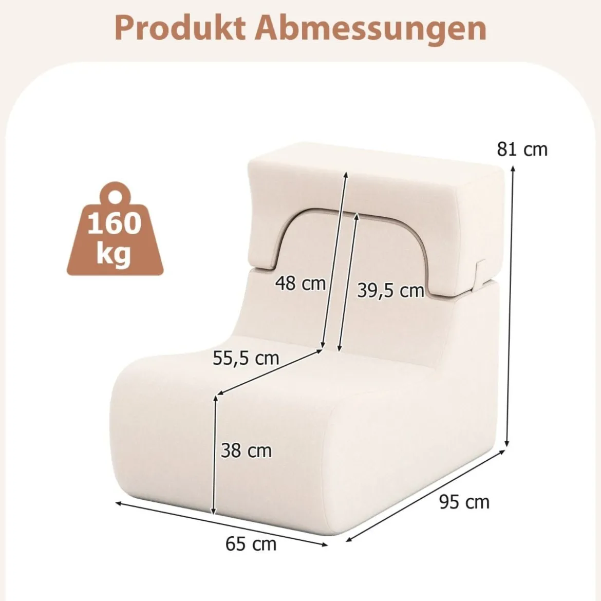 Bodensessel für Erwachsene Lazy Sofa mit abnehmbarem Kopfstütze waschbarer Eisveloursbezug Beige