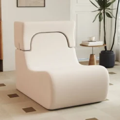 Bodensessel für Erwachsene Lazy Sofa mit abnehmbarem Kopfstütze waschbarer Eisveloursbezug Beige