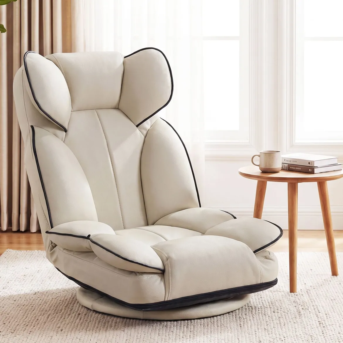 Bodensessel Klappbar mit 6-fach Verstellbarer Rückenlehne 55 x 55-117 x 20-76 cm Beige