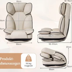 Bodensessel Klappbar mit 6-fach Verstellbarer Rückenlehne 55 x 55-117 x 20-76 cm Beige