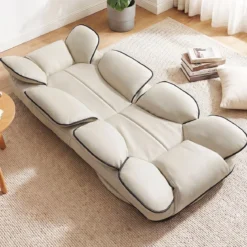 Bodensessel Klappbar mit 6-fach Verstellbarer Rückenlehne 55 x 55-117 x 20-76 cm Beige