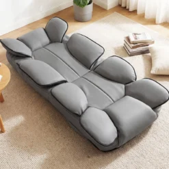 Bodensessel Klappbar mit 6-fach Verstellbarer Rückenlehne 55 x 55-117 x 20-76 cm Grau