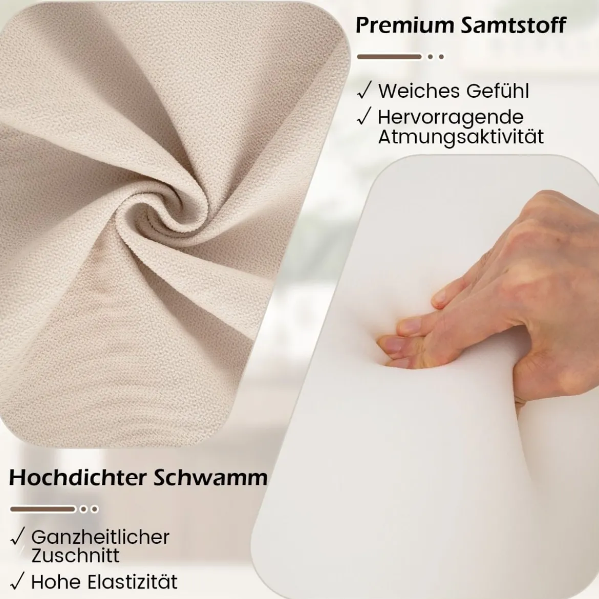 Bodensessel mit Rückenlehne & Weichem Samt & Ergonomischer Unterstützung Bodenstuhl Beige