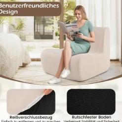 Bodensessel mit Rückenlehne & Weichem Samt & Ergonomischer Unterstützung Bodenstuhl Beige