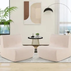 Bodensessel mit Rückenlehne & Weichem Samt & Ergonomischer Unterstützung Bodenstuhl Beige