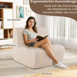 Bodensessel mit Rückenlehne & Weichem Samt & Ergonomischer Unterstützung Bodenstuhl Beige