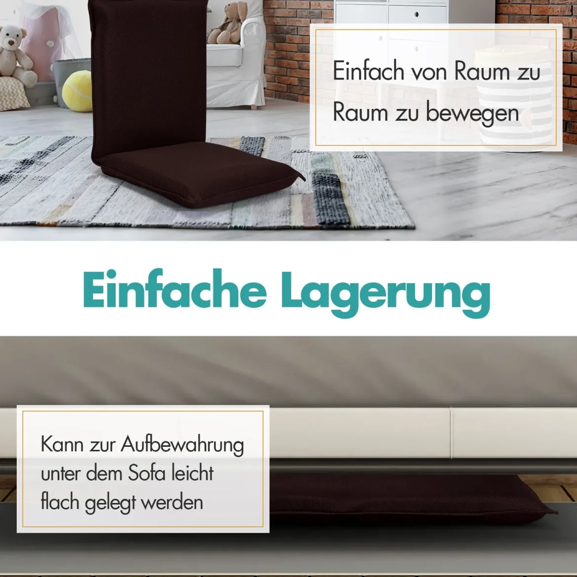 Bodensofa Bodensessel mit 6- stufig Verstellbarer Rückenlehne Meditationsstuhl Kaffee