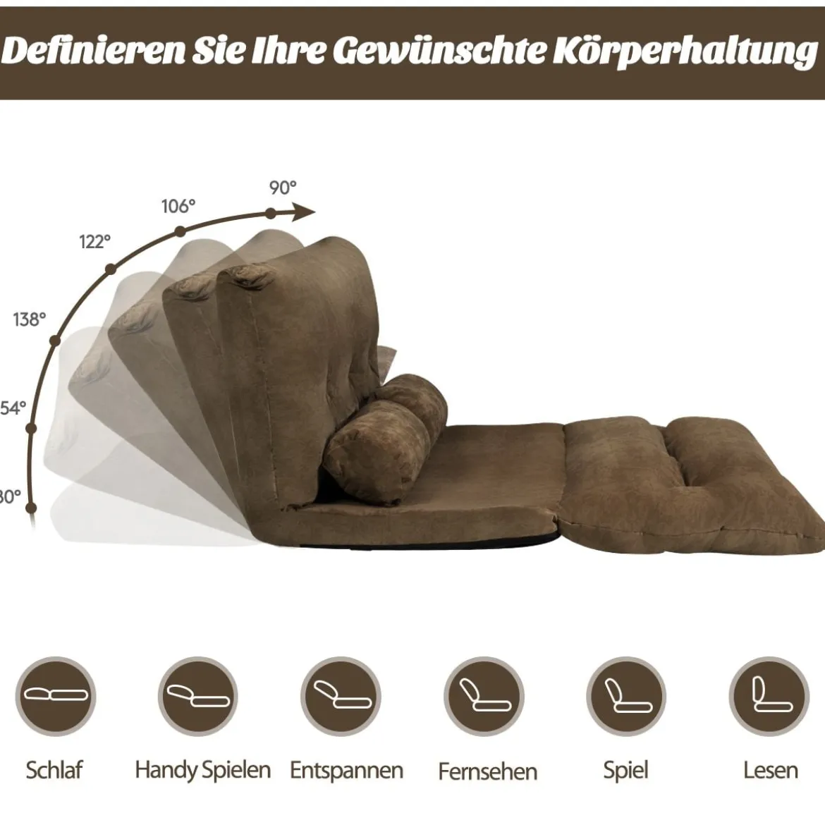 Bodensofa Bodenstuhl 6-stufig einstellbares Bodensessel 180 x 98 x 18 cm Kaffee