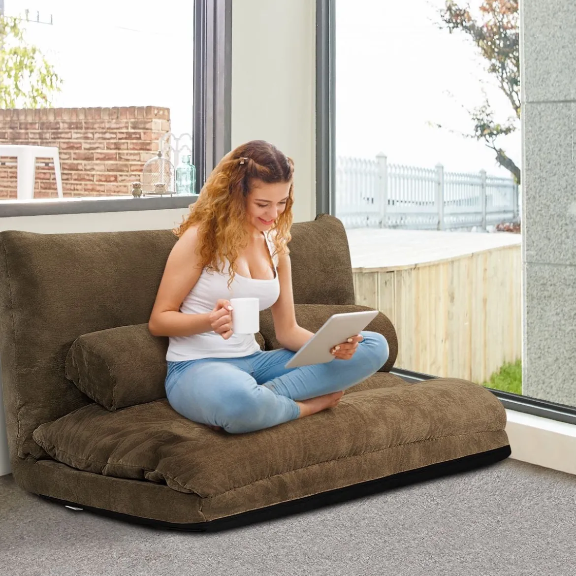 Bodensofa Bodenstuhl 6-stufig einstellbares Bodensessel 180 x 98 x 18 cm Kaffee