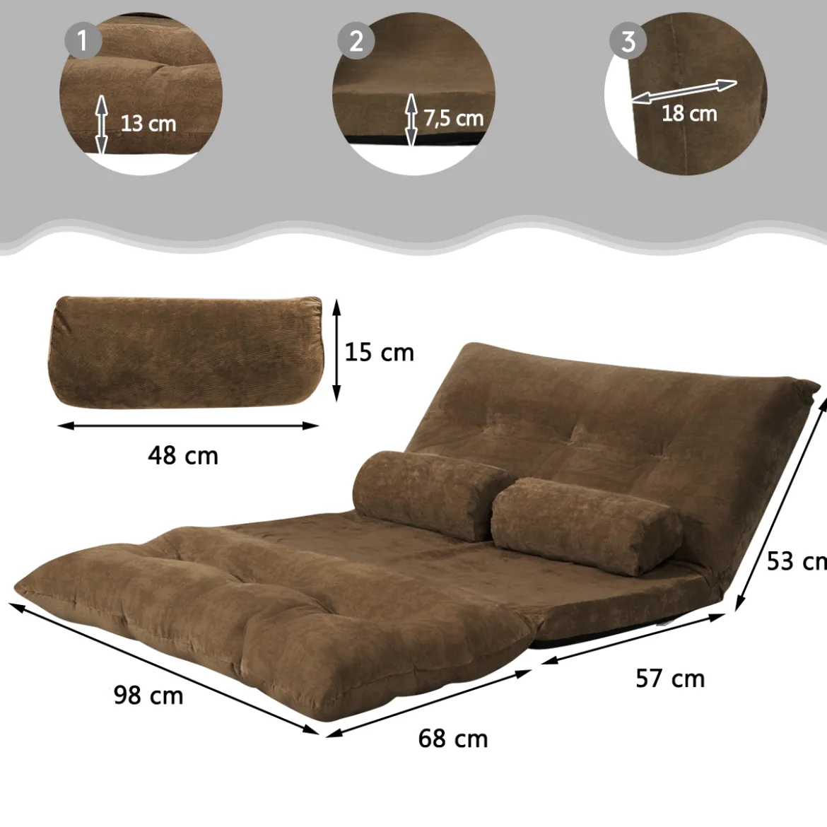 Bodensofa Bodenstuhl 6-stufig einstellbares Bodensessel 180 x 98 x 18 cm Kaffee