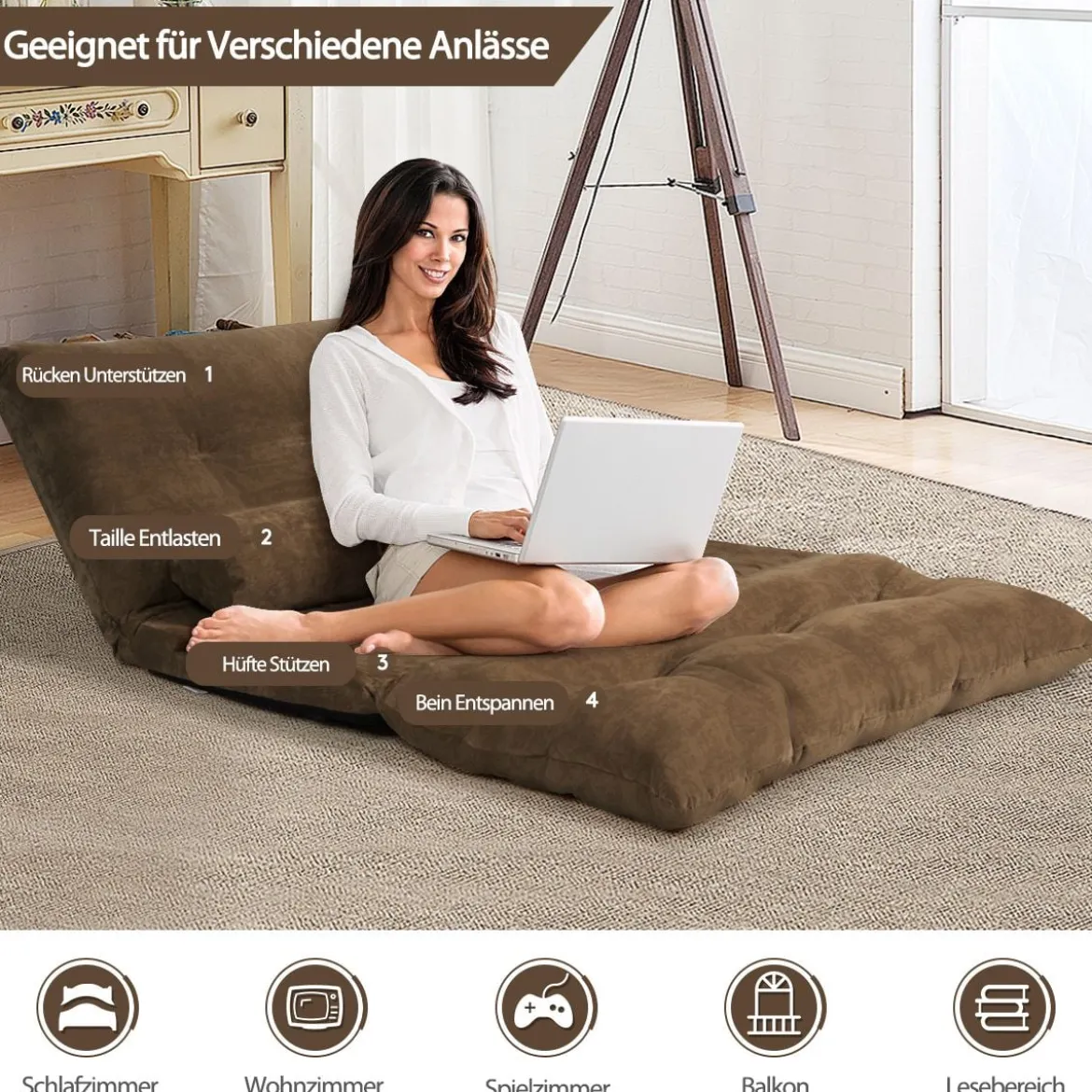 Bodensofa Bodenstuhl 6-stufig einstellbares Bodensessel 180 x 98 x 18 cm Kaffee
