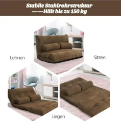 Bodensofa Bodenstuhl 6-stufig einstellbares Bodensessel 180 x 98 x 18 cm Kaffee