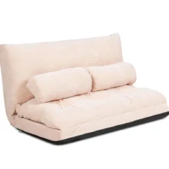 Bodensofa Bodenstuhl 6-Stufig Einstellbares Bodensessel mit 2 Kissen 180 x 98 x 18 cm Beige