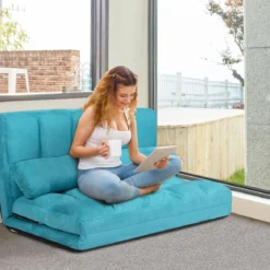 Bodensofa Einstellbares Bettsofa Schlafcouch Lazy Sofa Bett mit 2 Kissen Blau