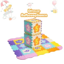 Bodenspielmatte mit abnehmbaren Blumenform- und Zahlenmustern Puzzlematte 50 Stück Bunt