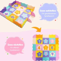 Bodenspielmatte mit abnehmbaren Blumenform- und Zahlenmustern Puzzlematte 50 Stück Bunt
