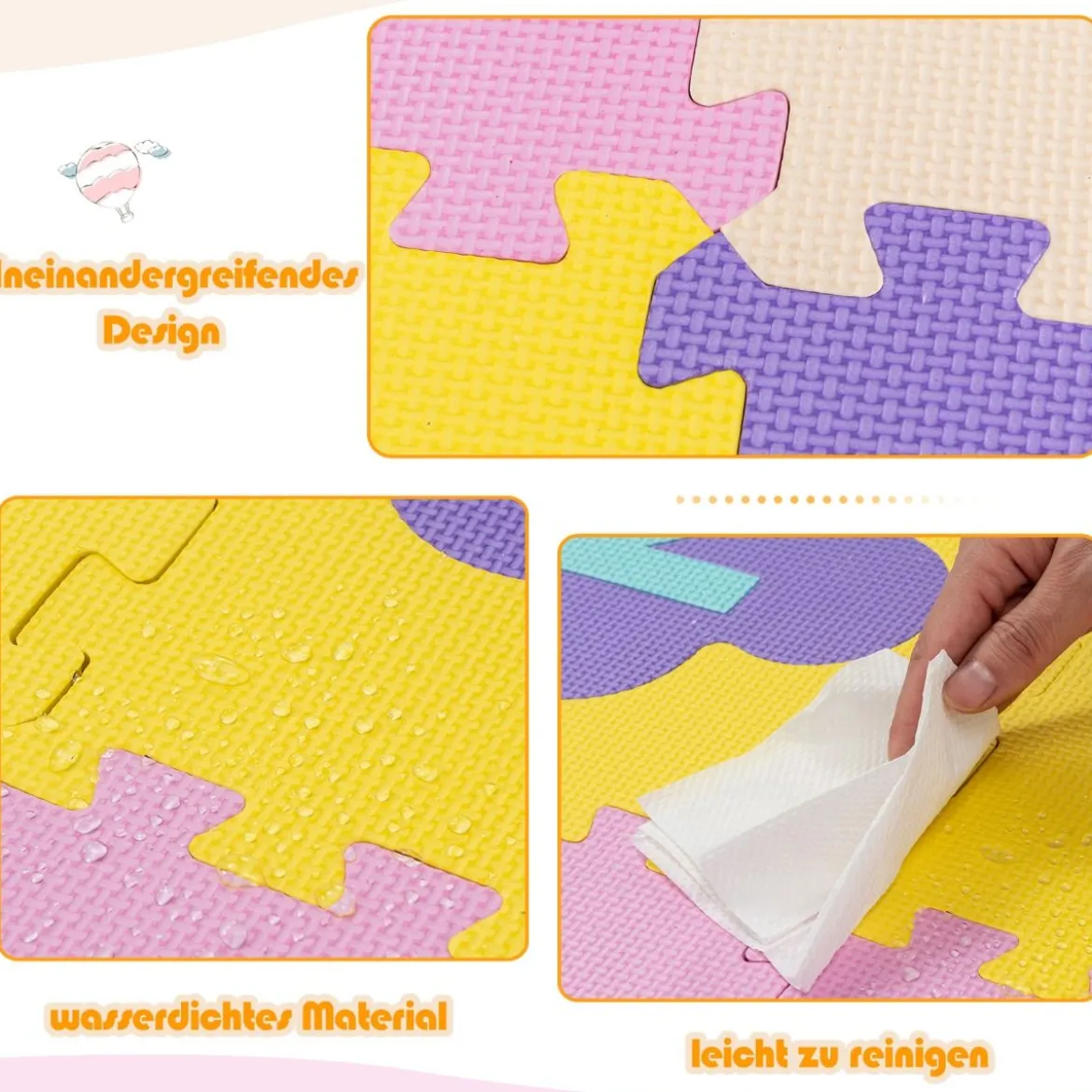Bodenspielmatte mit abnehmbaren Blumenform- und Zahlenmustern Puzzlematte 50 Stück Bunt