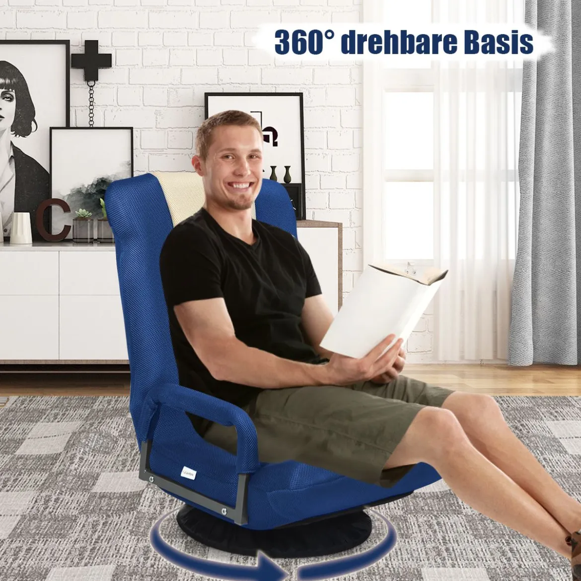 Bodenstuhl drehbar Bodensessel Relaxsessel Bodensofa Lazy Sofa Blau