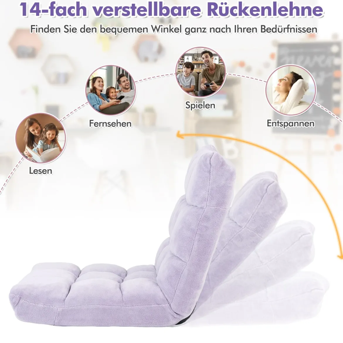 Bodenstuhl Faltbares Lazy Sofa Faul Tatami Bodenkissen Schwarz Grau Kaffeebraun Rosa Blau Lila
