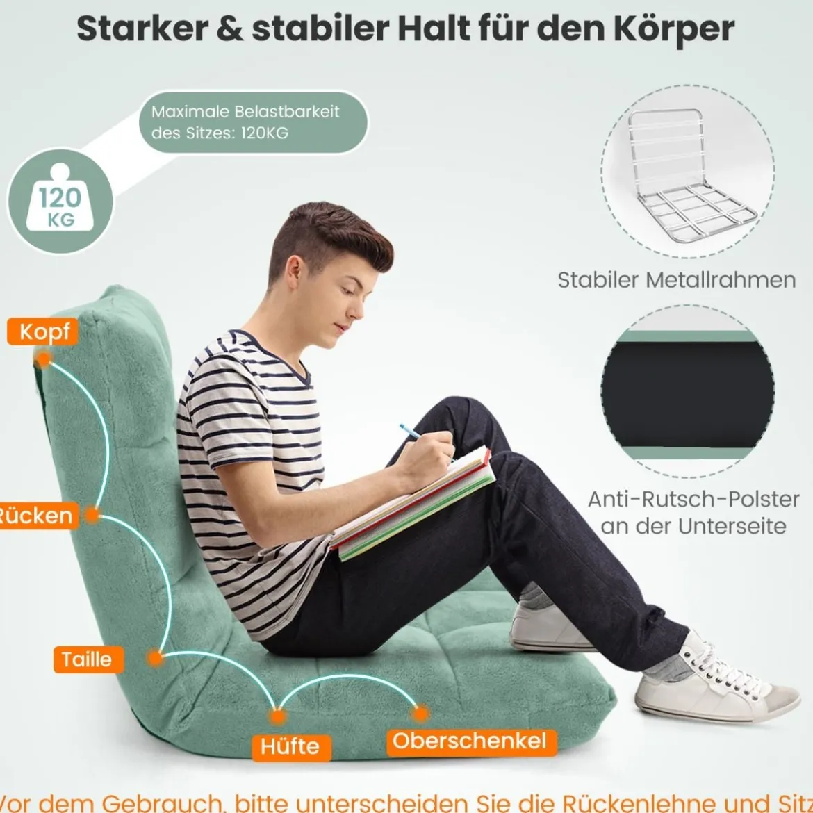 Bodenstuhl Faltbares Lazy Sofa Faul Tatami Bodenkissen Schwarz Grau Kaffeebraun Rosa Blau Lila
