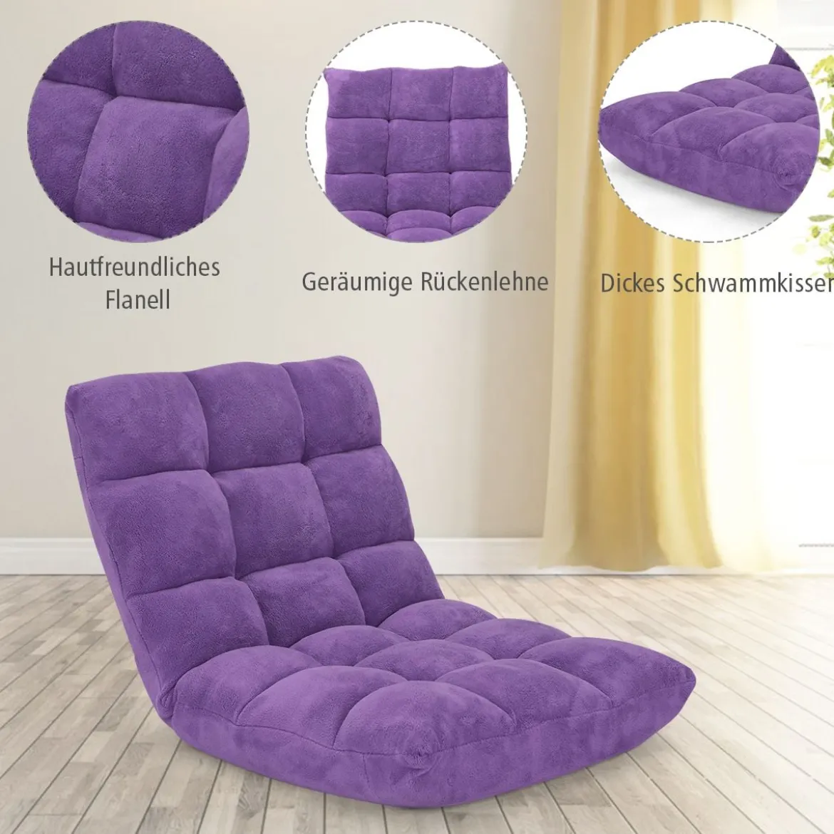 Bodenstuhl Faltbares Lazy Sofa Faul Tatami Bodenkissen Schwarz Grau Kaffeebraun Rosa Blau Lila
