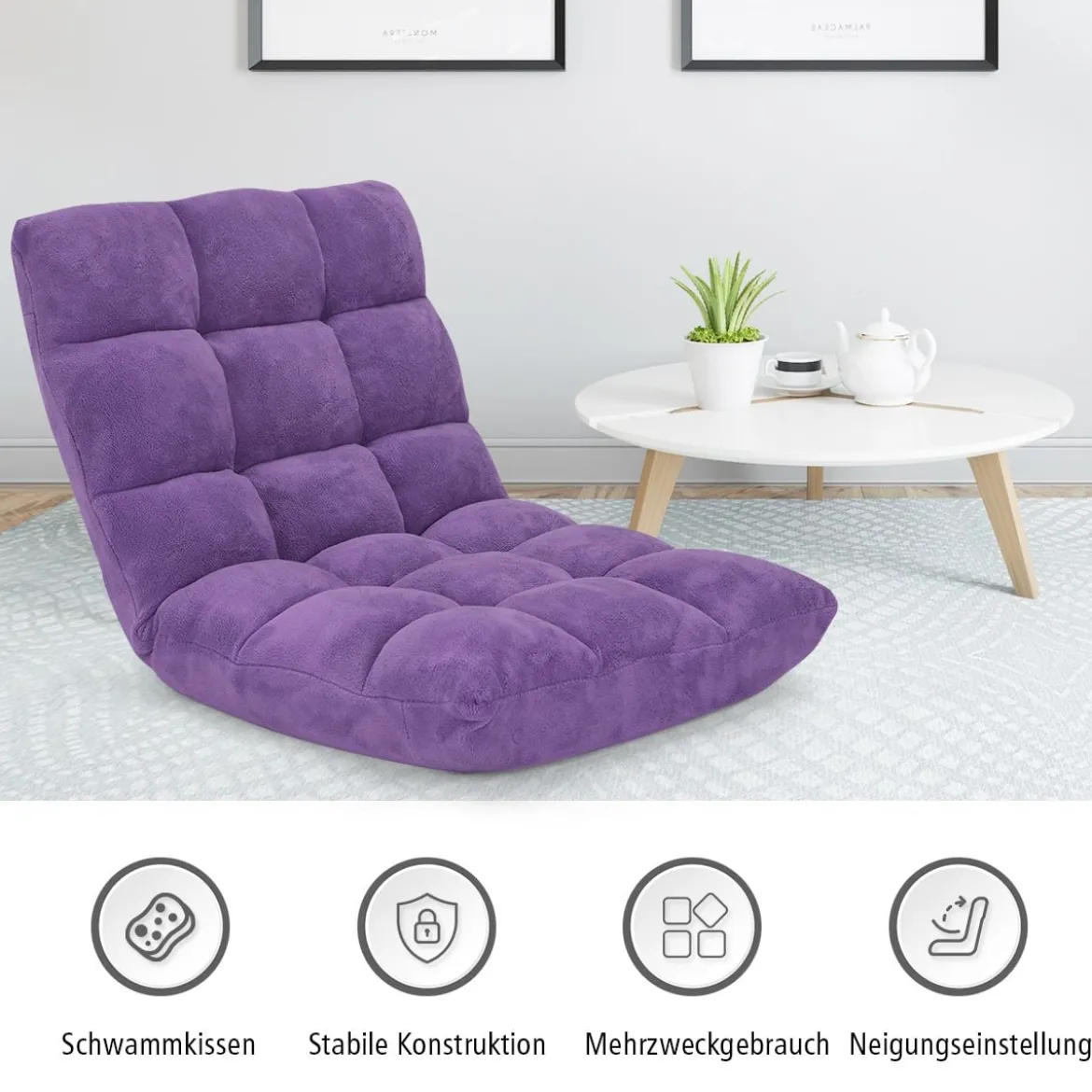 Bodenstuhl Faltbares Lazy Sofa Faul Tatami Bodenkissen Schwarz Grau Kaffeebraun Rosa Blau Lila