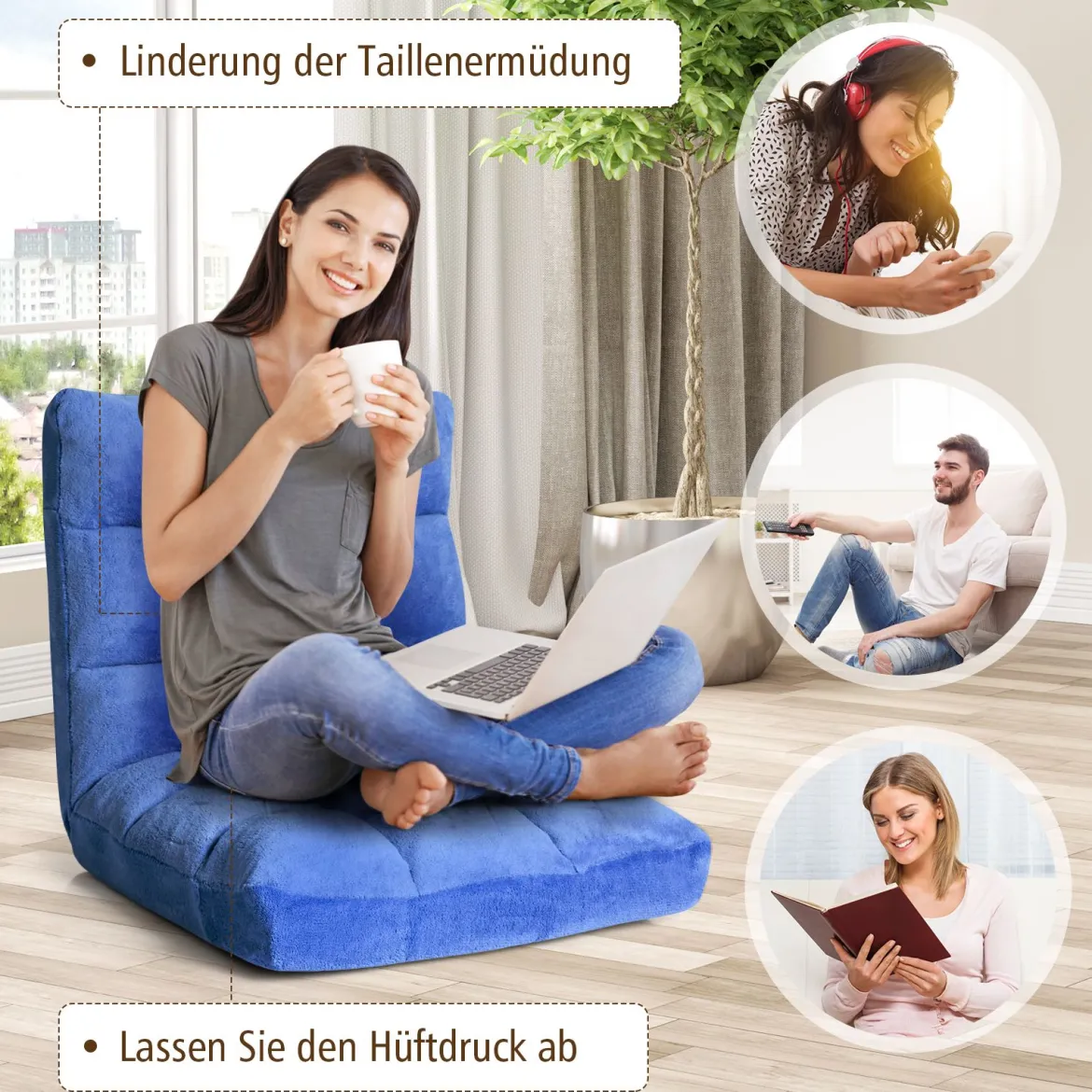 Bodenstuhl Faltbares Lazy Sofa Faul Tatami Bodenkissen Schwarz Grau Kaffeebraun Rosa Blau Lila