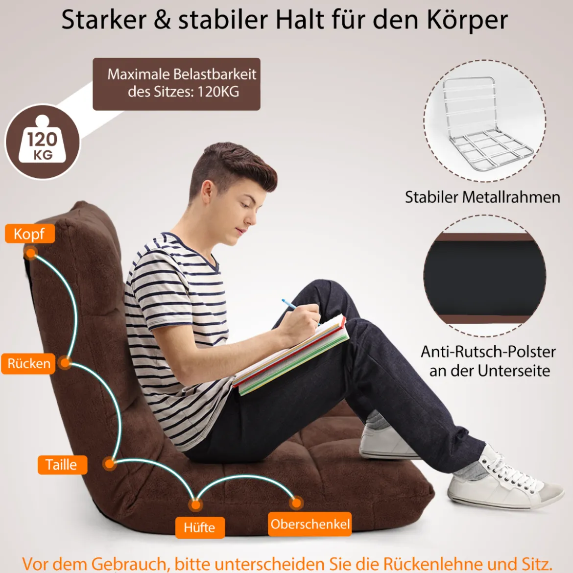 Bodenstuhl Faltbares Lazy Sofa Faul Tatami Bodenkissen Schwarz Grau Kaffeebraun Rosa Blau Lila