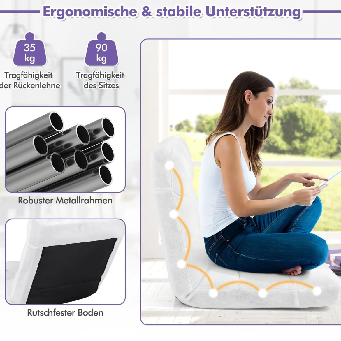 Bodenstuhl Faltbares Lazy Sofa Faul Tatami Bodenkissen Schwarz Grau Kaffeebraun Rosa Blau Lila