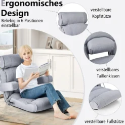 Bodenstuhl klappbares Bondensofa mit verstellbarer Rückenlehne Blau/Grau 80 x 72 x 75 cm