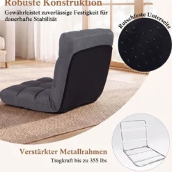 Bodenstuhl Klappbar mit 14-fach Verstellbarer Rückenlehne & Liegefunktion 61 x 54 x 56 cm