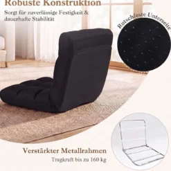 Bodenstuhl Klappbar mit 14-fach Verstellbarer Rückenlehne & Liegefunktion 61 x 54 x 56 cm