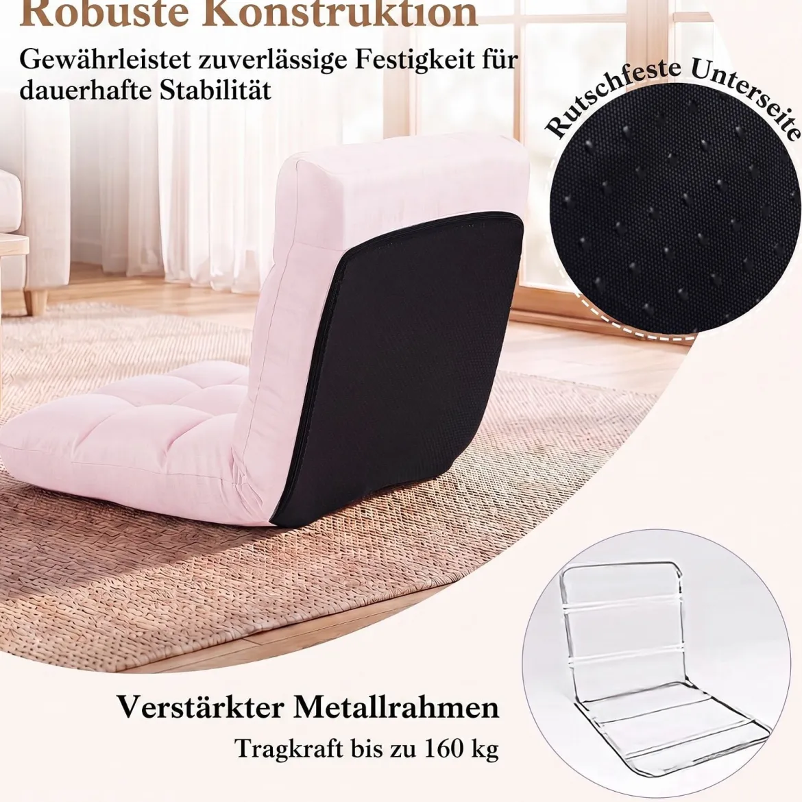 Bodenstuhl Klappbar mit 14-fach Verstellbarer Rückenlehne & Liegefunktion 61 x 54 x 56 cm
