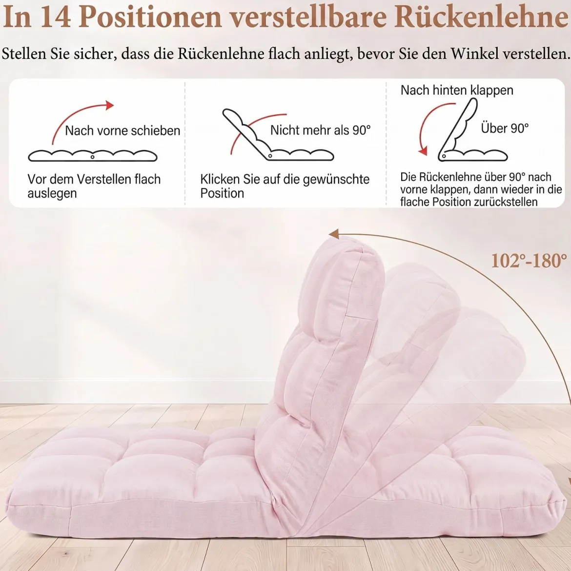 Bodenstuhl Klappbar mit 14-fach Verstellbarer Rückenlehne & Liegefunktion 61 x 54 x 56 cm