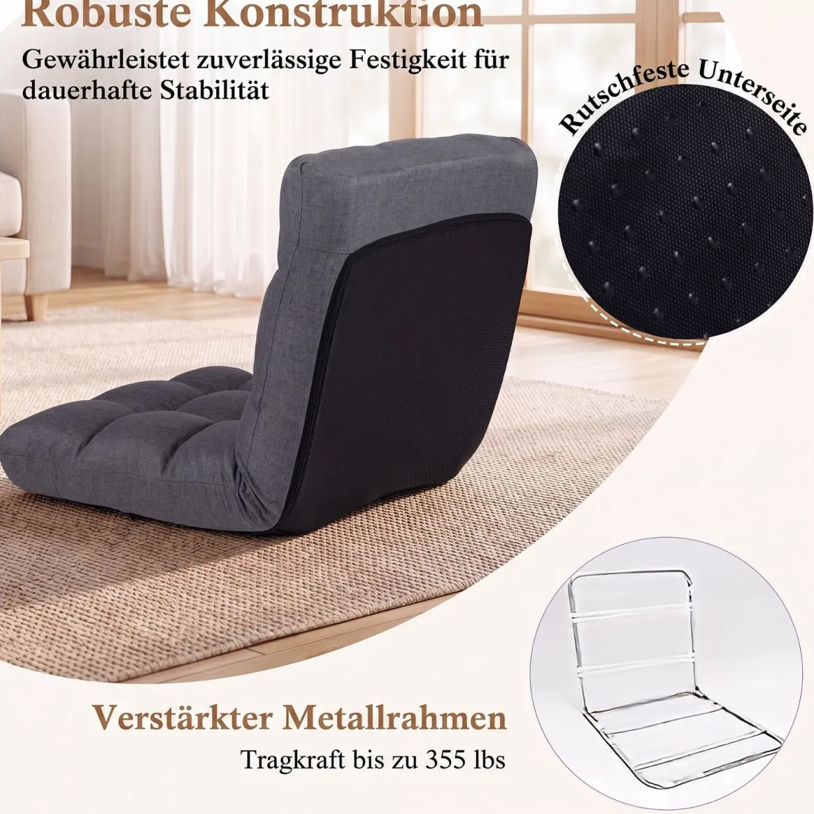 Bodenstuhl Klappbar mit 14-fach Verstellbarer Rückenlehne & Liegefunktion 61 x 54 x 56 cm
