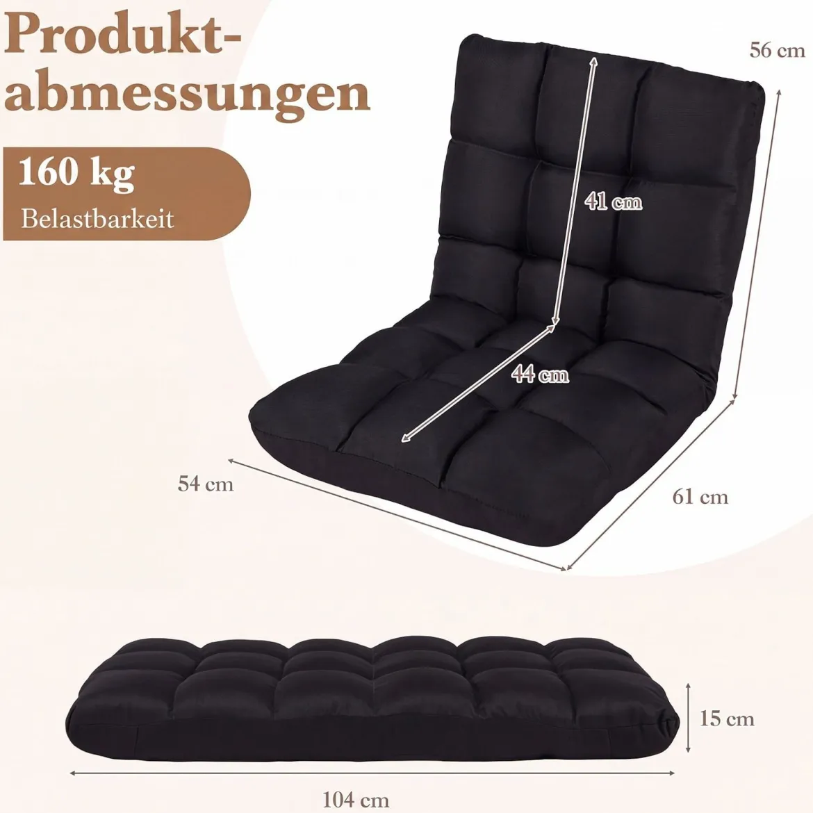 Bodenstuhl Klappbar mit 14-fach Verstellbarer Rückenlehne & Liegefunktion 61 x 54 x 56 cm