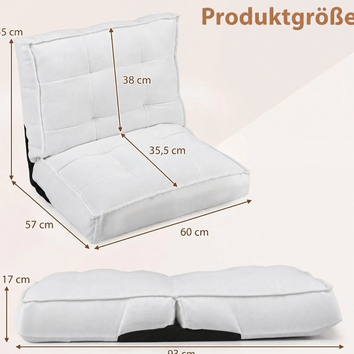 Bodenstuhl Klappbar mit Verstellbarer Rückenlehne & Liegefunktion 60 x 57 x 55 cm Weiß