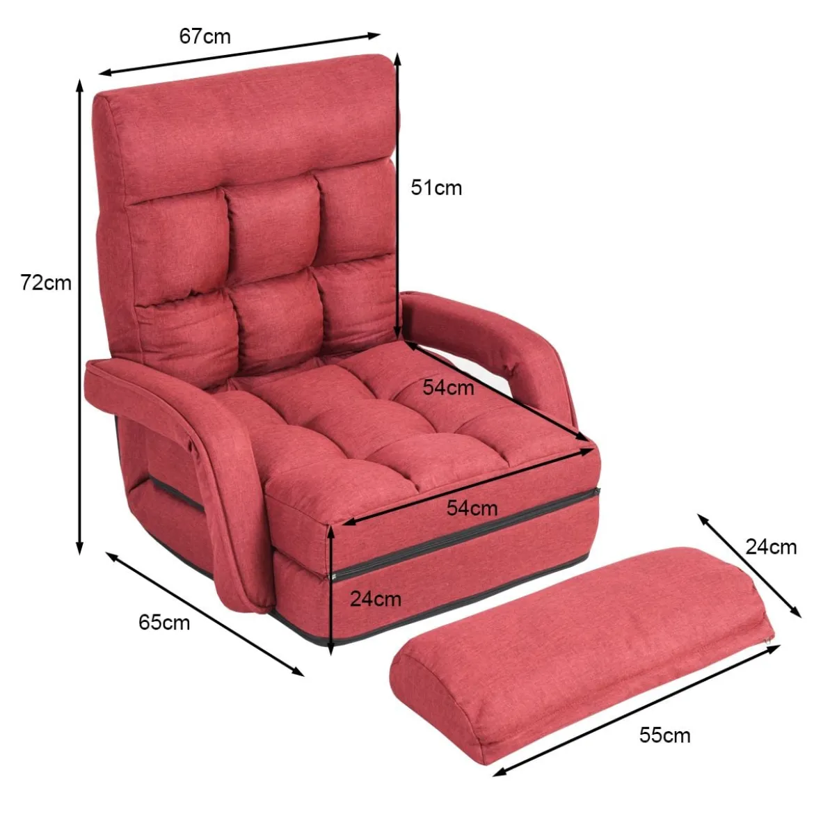 Bodenstuhl mit Schlaffunktion & Verstellbarer Rückenlehne Gepolstertes Bodensofa Klappsofa