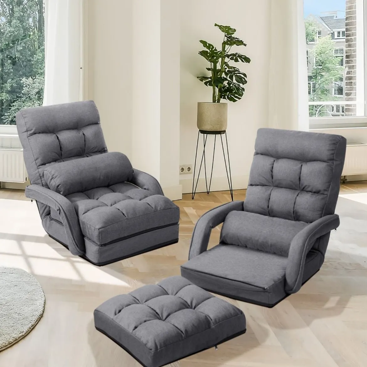Bodenstuhl mit Schlaffunktion & Verstellbarer Rückenlehne Gepolstertes Bodensofa Klappsofa