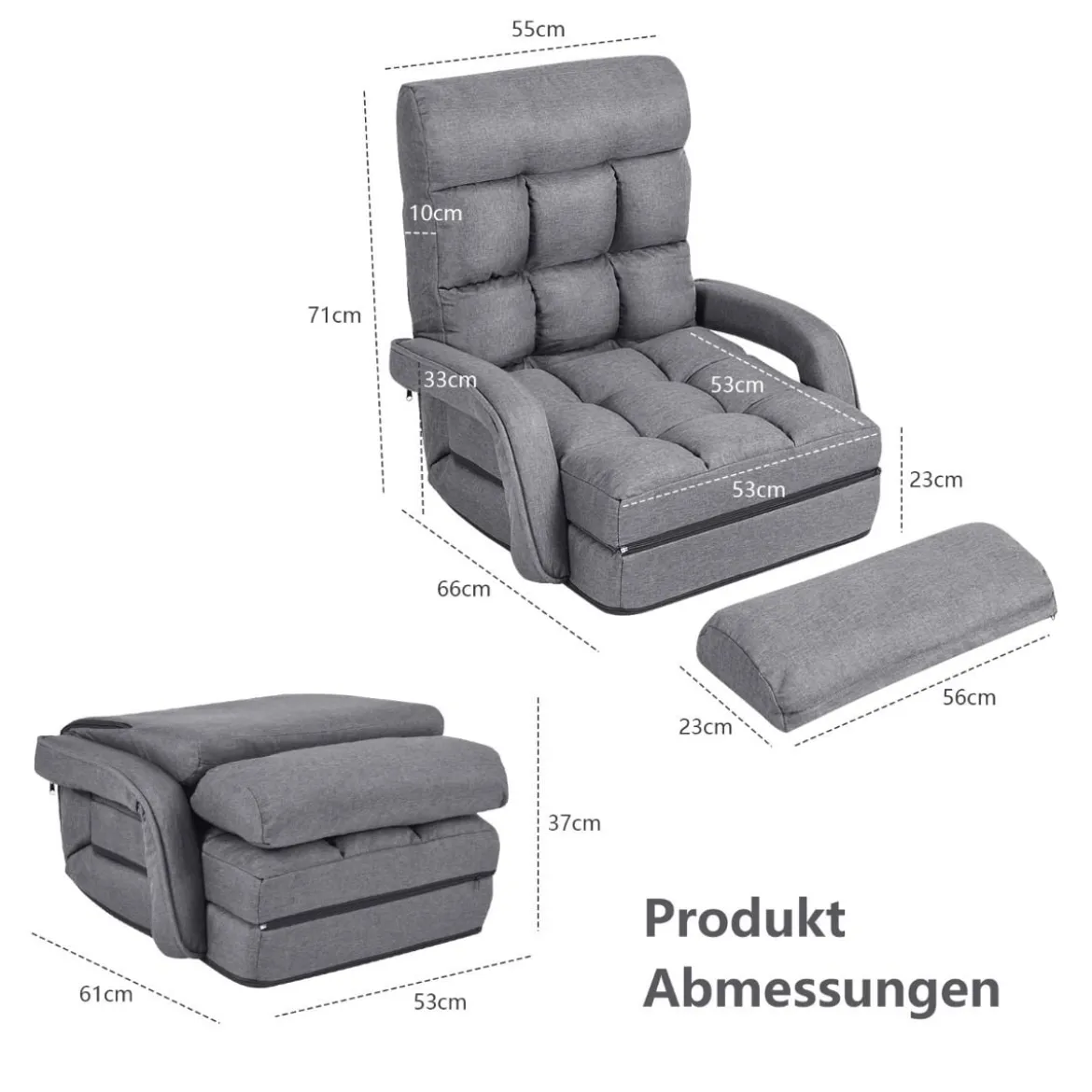 Bodenstuhl mit Schlaffunktion & Verstellbarer Rückenlehne Gepolstertes Bodensofa Klappsofa