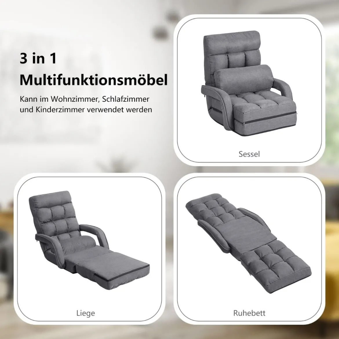 Bodenstuhl mit Schlaffunktion & Verstellbarer Rückenlehne Gepolstertes Bodensofa Klappsofa
