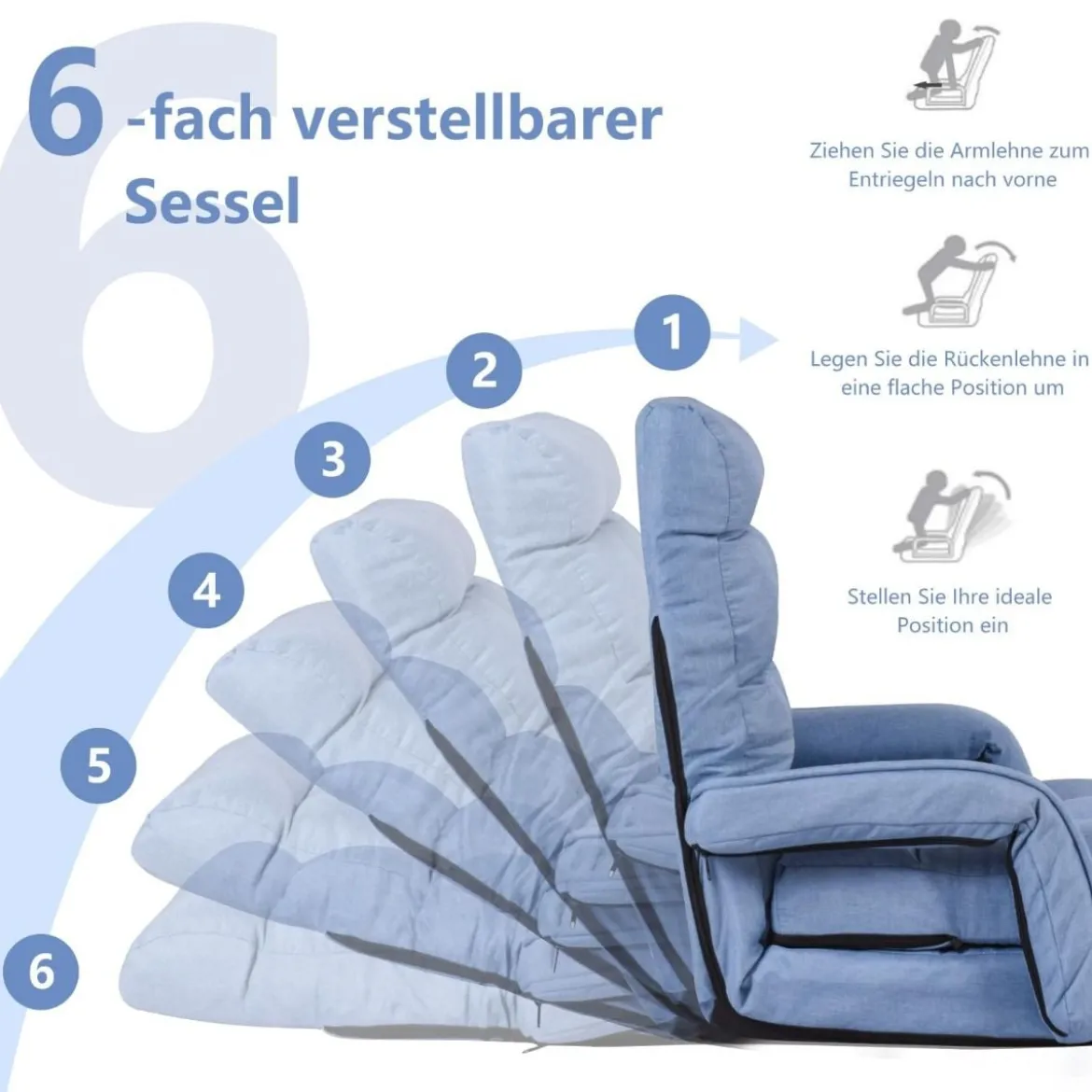 Bodenstuhl mit Schlaffunktion & Verstellbarer Rückenlehne Gepolstertes Bodensofa Klappsofa