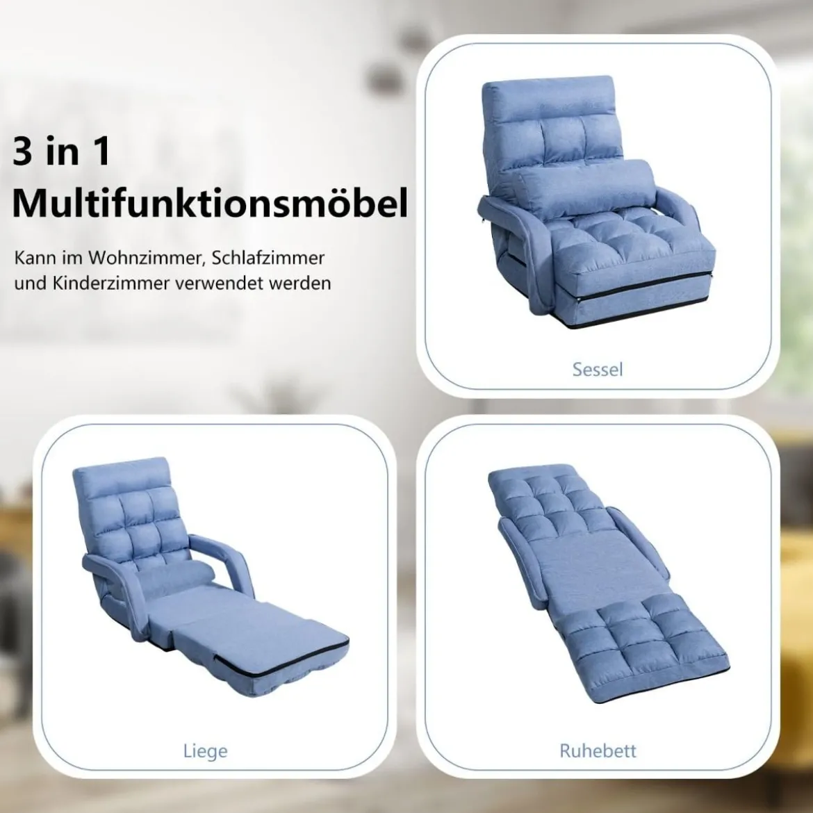 Bodenstuhl mit Schlaffunktion & Verstellbarer Rückenlehne Gepolstertes Bodensofa Klappsofa