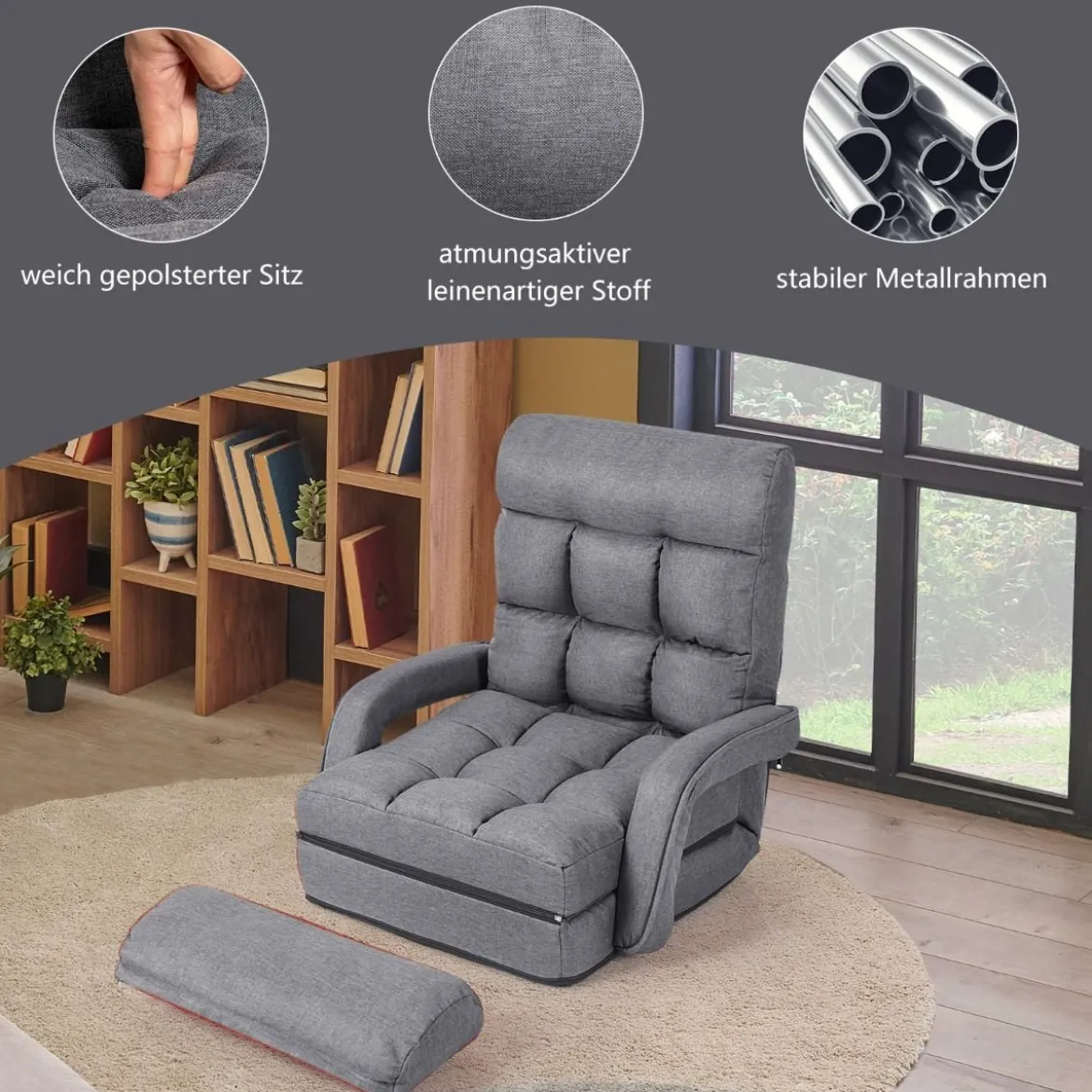 Bodenstuhl mit Schlaffunktion & Verstellbarer Rückenlehne Gepolstertes Bodensofa Klappsofa