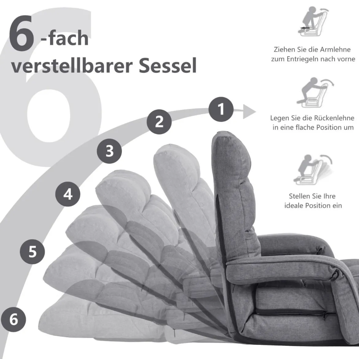 Bodenstuhl mit Schlaffunktion & Verstellbarer Rückenlehne Gepolstertes Bodensofa Klappsofa