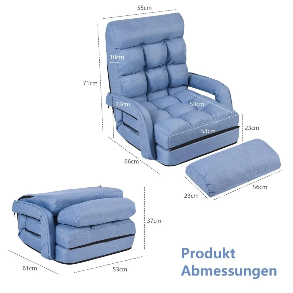 Bodenstuhl mit Schlaffunktion & Verstellbarer Rückenlehne Gepolstertes Bodensofa Klappsofa