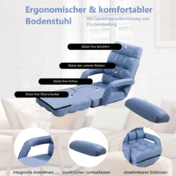 Bodenstuhl mit Schlaffunktion & Verstellbarer Rückenlehne Gepolstertes Bodensofa Klappsofa