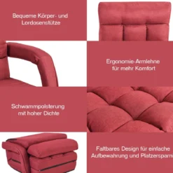Bodenstuhl mit Schlaffunktion & Verstellbarer Rückenlehne Gepolstertes Bodensofa Klappsofa