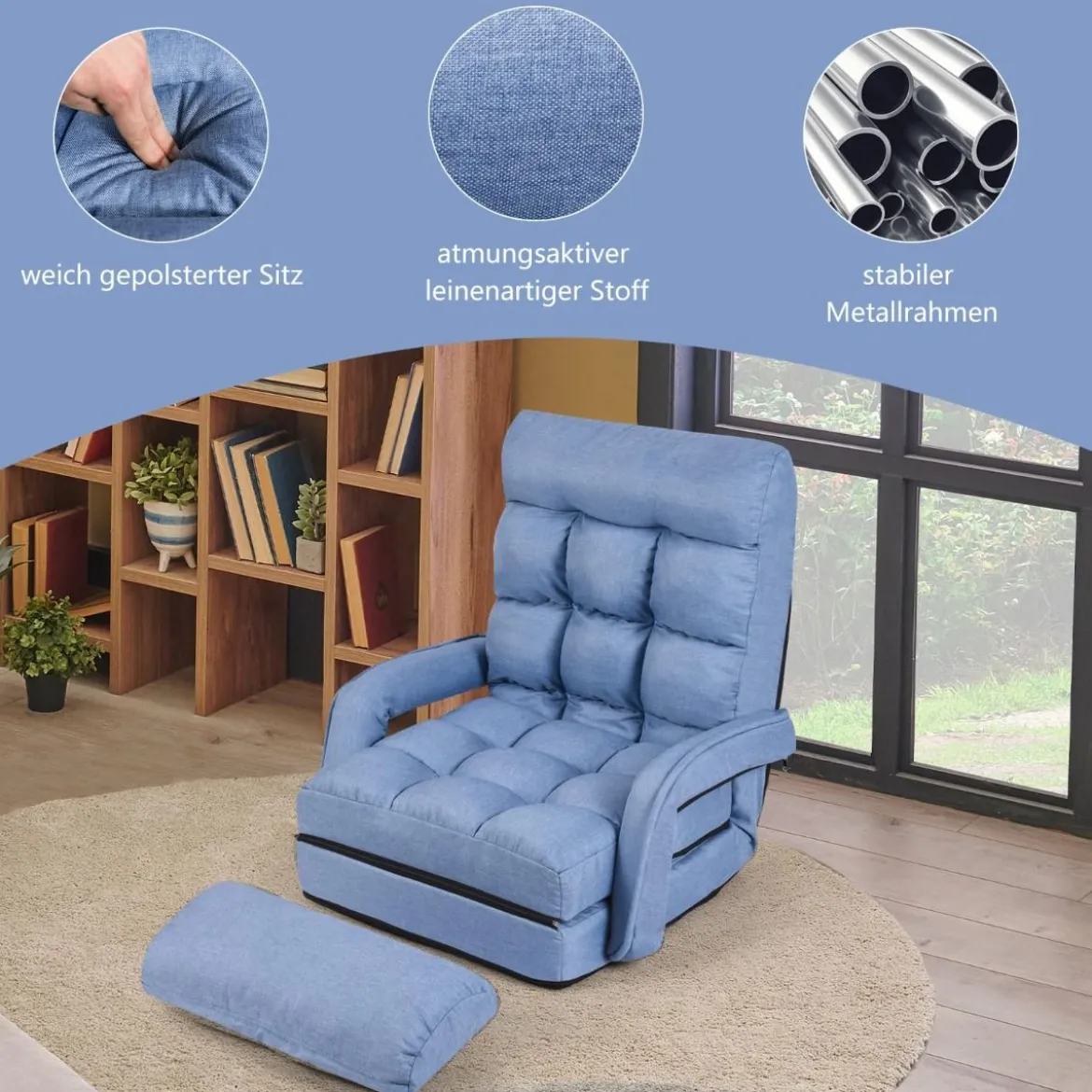Bodenstuhl mit Schlaffunktion & Verstellbarer Rückenlehne Gepolstertes Bodensofa Klappsofa