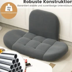 Bodenstuhl mit Verstellbarer Rückenlehne & Armlehnen Bondensofa klappbar Bodensessel Grau